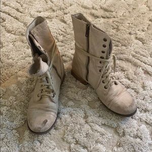Natural Cream Leather Combat Boots
